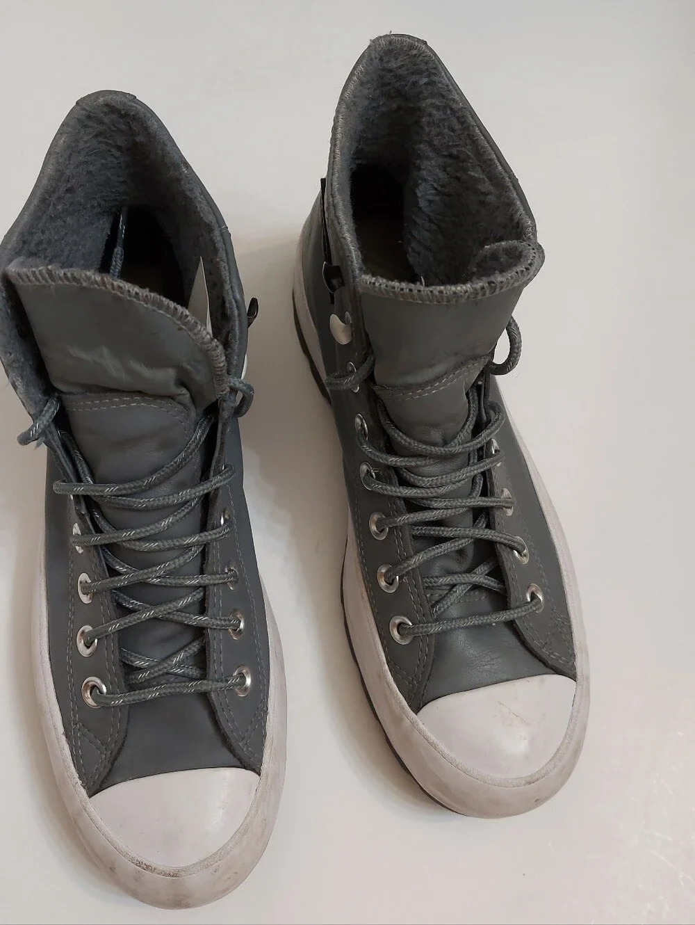 Converse Green-Gray High-Top Platform Sneakers